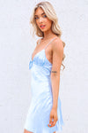 Alissia Blue Satin Lace Mini Dress – Beginning Boutique