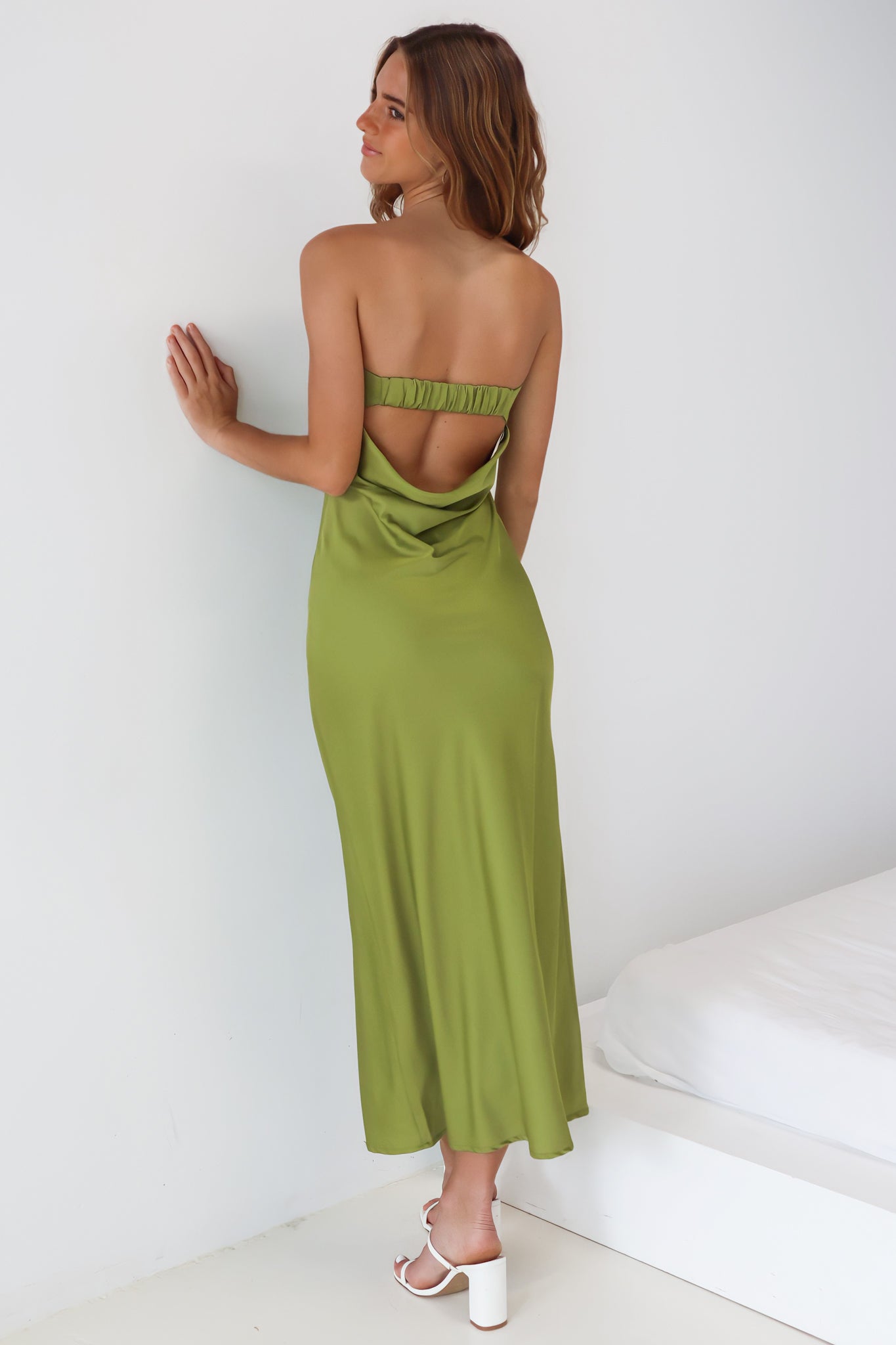 Kyra Satin Maxi Dress - Olive Green