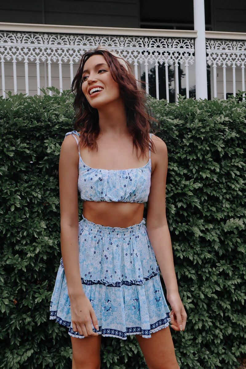 Lagoon Blue Top & Skirt Set Festival Outfit Crop Top Cute Summer Set –  Runway Goddess