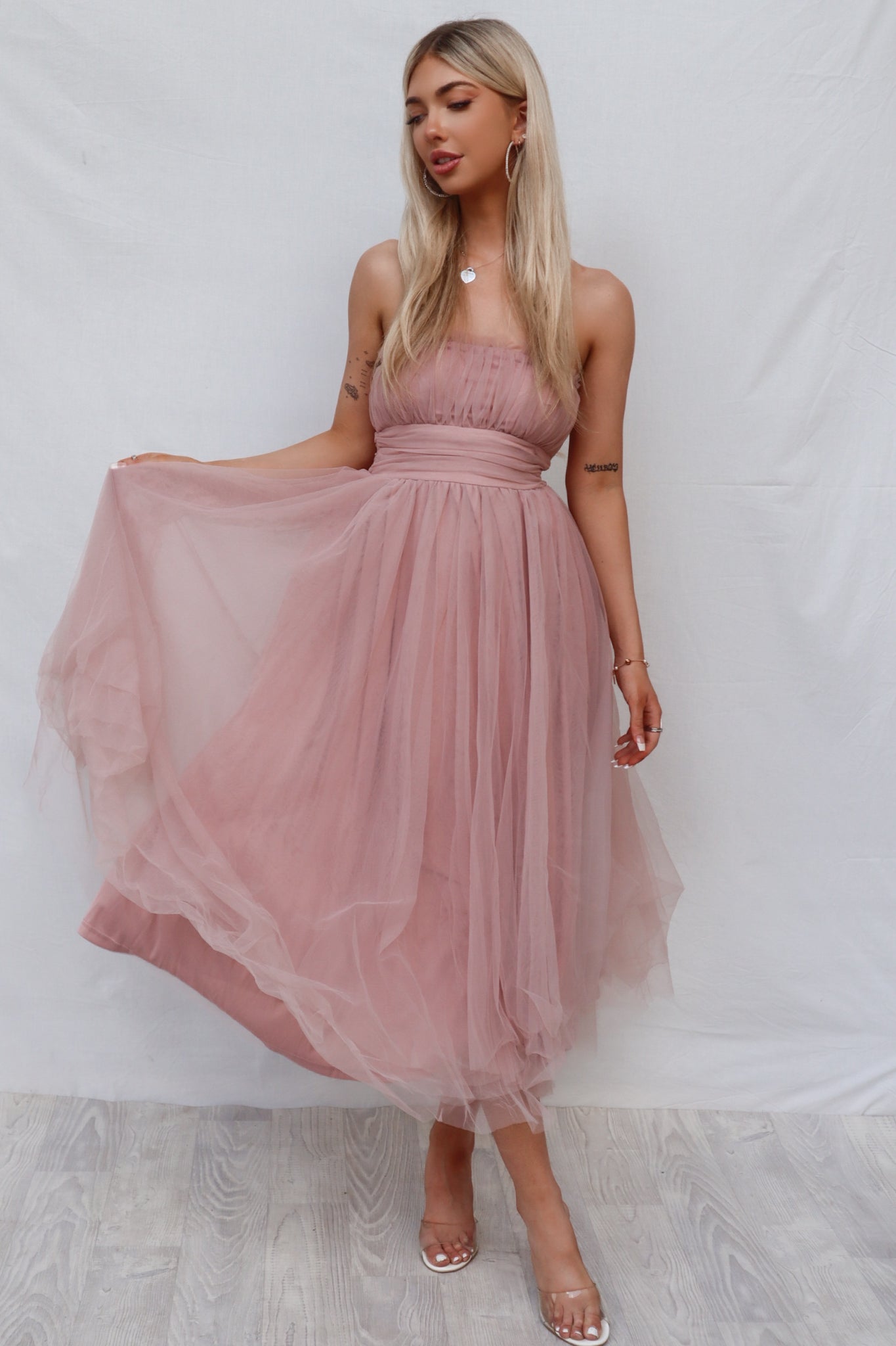 Maria Tulle Midi Dress - Blush Pink