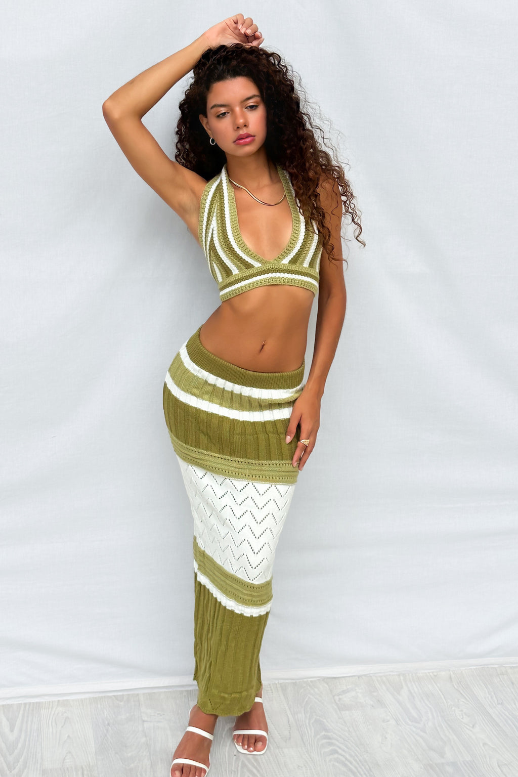 Raylee Set Top - Green Knit Strapless Tube Top Textured Chic Day Out –  Runway Goddess