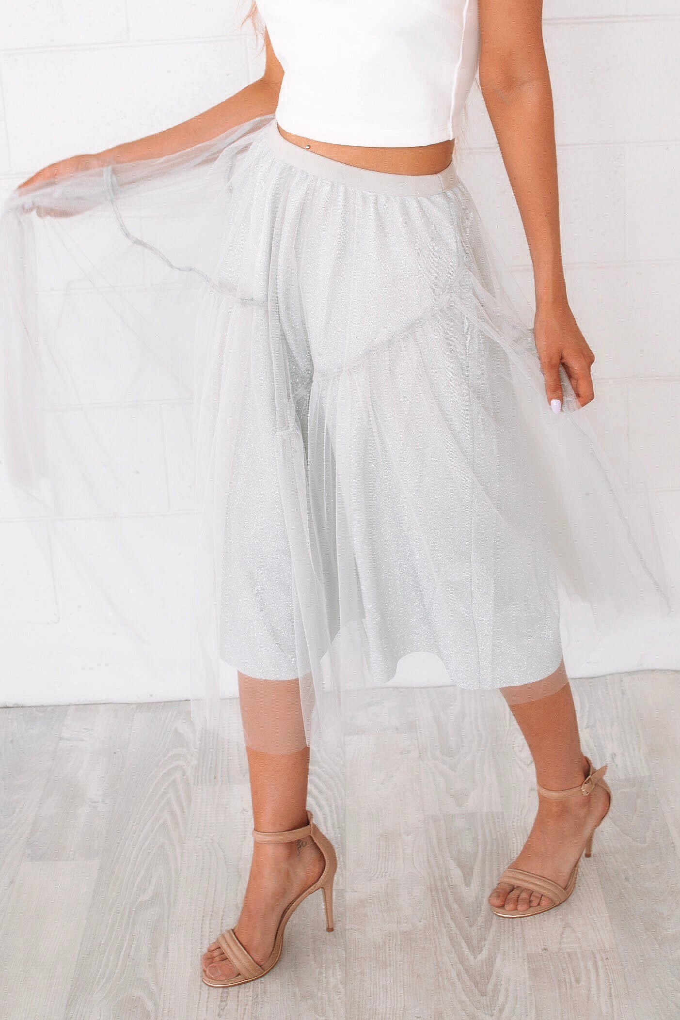 Silver Mist Tulle Maxi Skirt