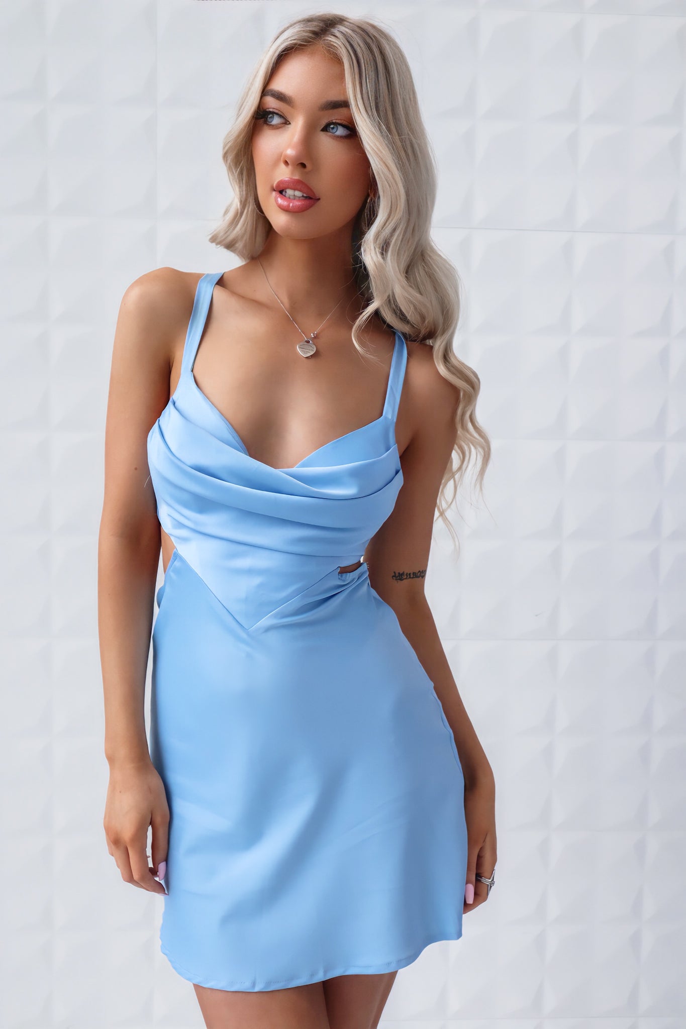 Vini Satin Mini Dress - Baby Blue