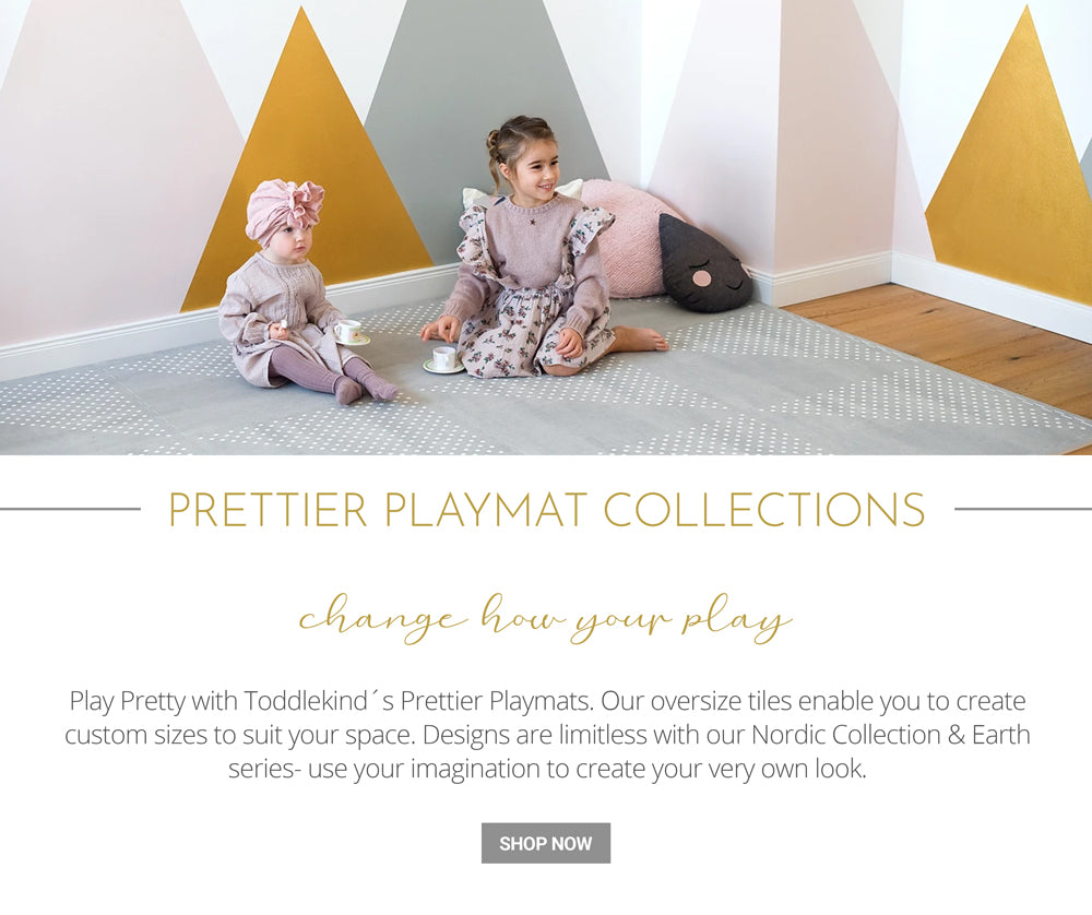 Prettier Playmat Collections, change how you play, play pretty with toddlekind's prettier Playmats. Our oversize tiles enable you to create custom sizes to suit your space.Designs are limitless with nordic collection & Earth series- use your imagination to create your very own look.