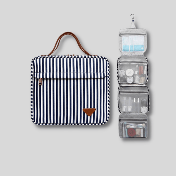 toiletry bag in striped navy blue