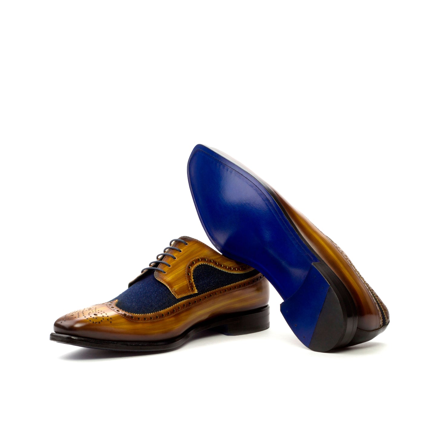 SUITCAFE Longwing Blucher Denim Jeans Cognac Patina Men's Shoe