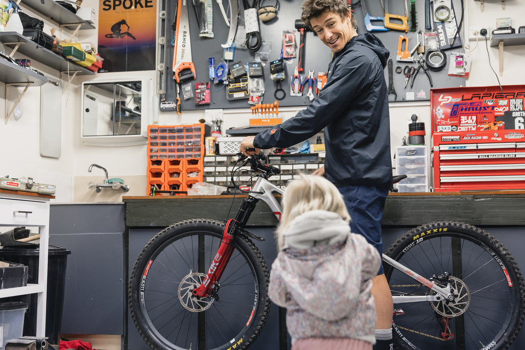 Sam Blenkinsop setting up his bike