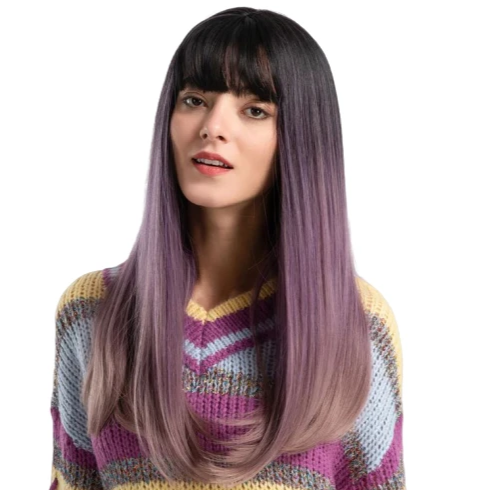 perruque violette longue