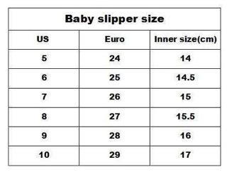 BABY SLIDERS SIZE CHART