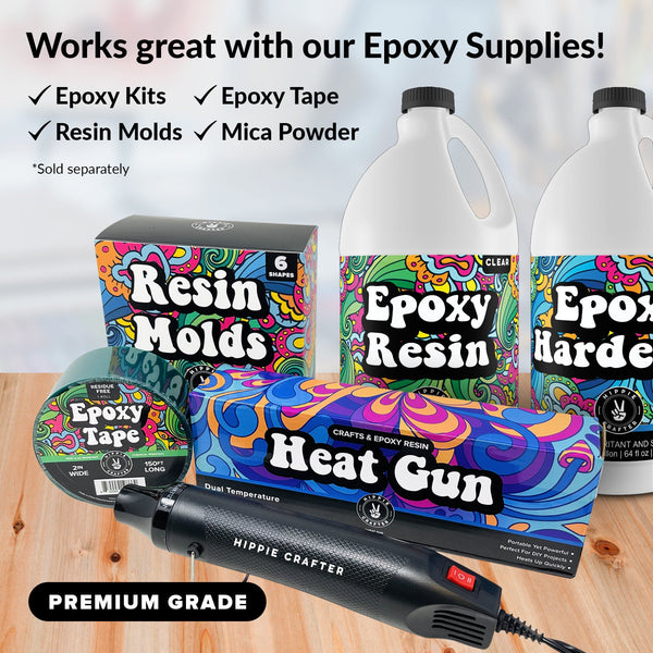 Hippie Crafter premium epoxy supplies, resin molds, heat gun, epoxy tape and epoxy kit