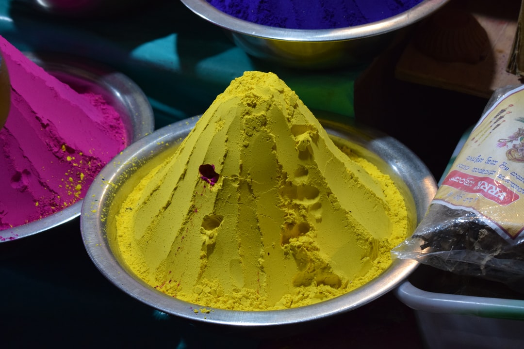 yellow, blue and pink mica powders