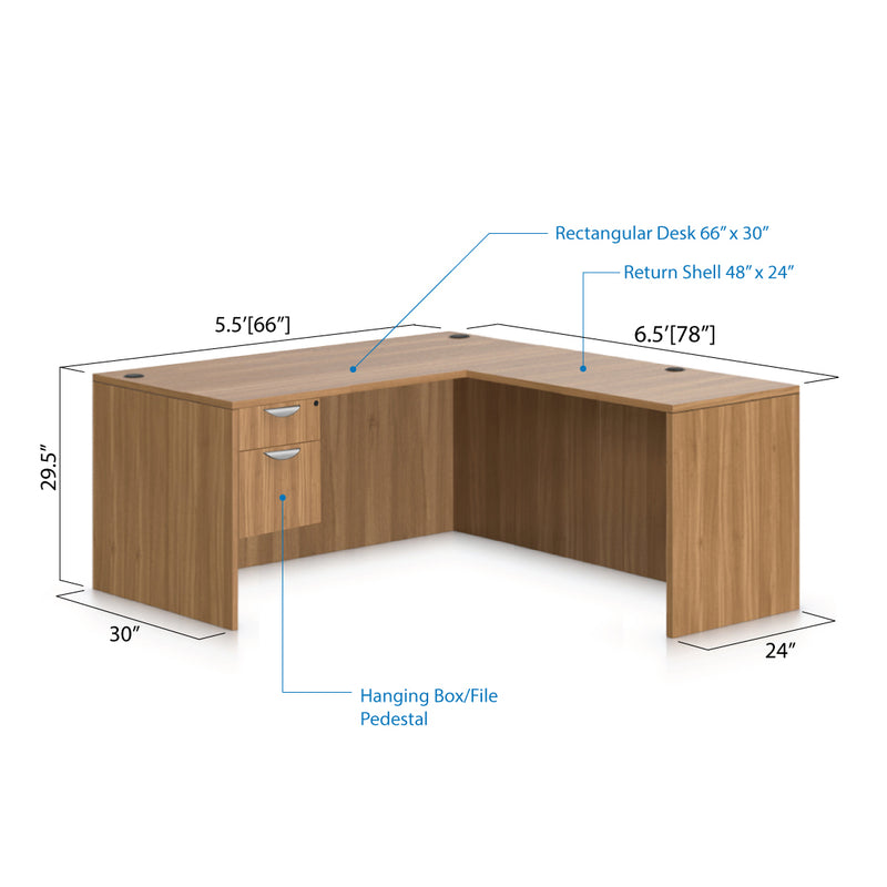 L66E - 5.5' x 6.5' L-Shape Workstation(Rectangular Desk with Hanging B/F Pedestal) - Kainosbuy.com