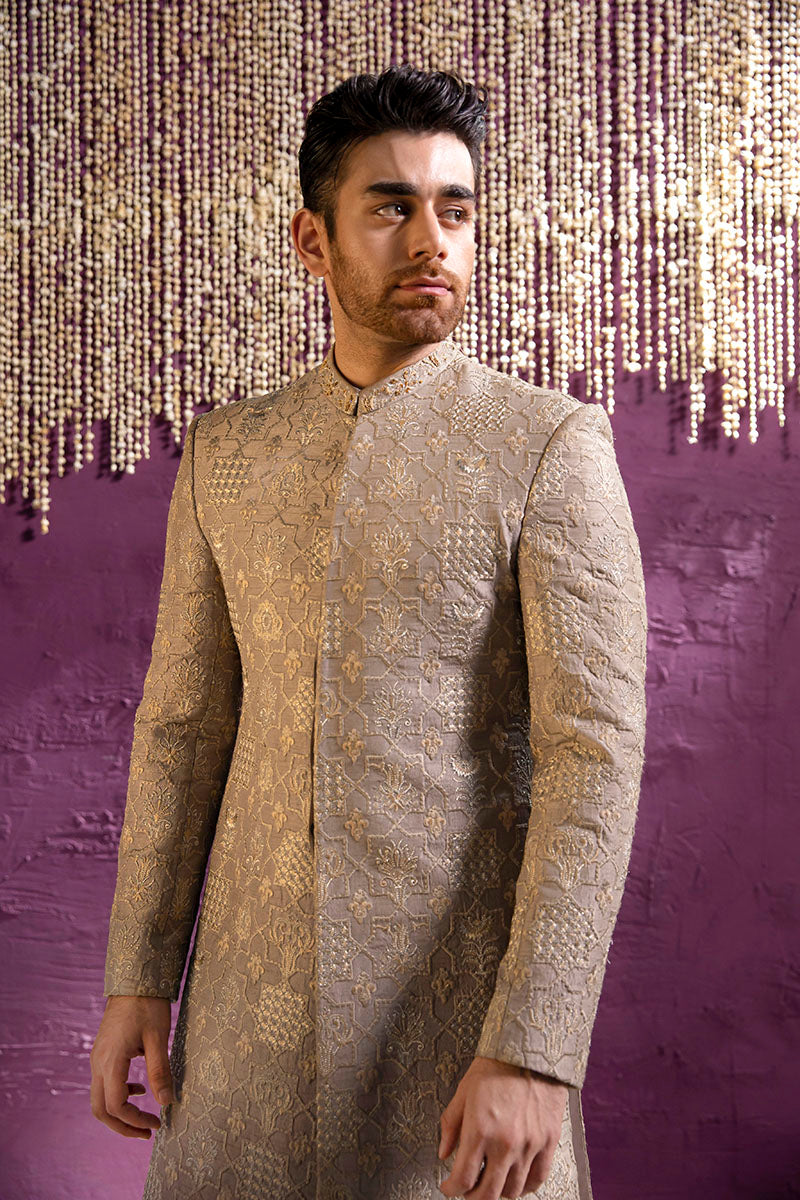 Buy Pakistani Brown Pure Raw Silk Sherwani Online - Republic Menswear ...