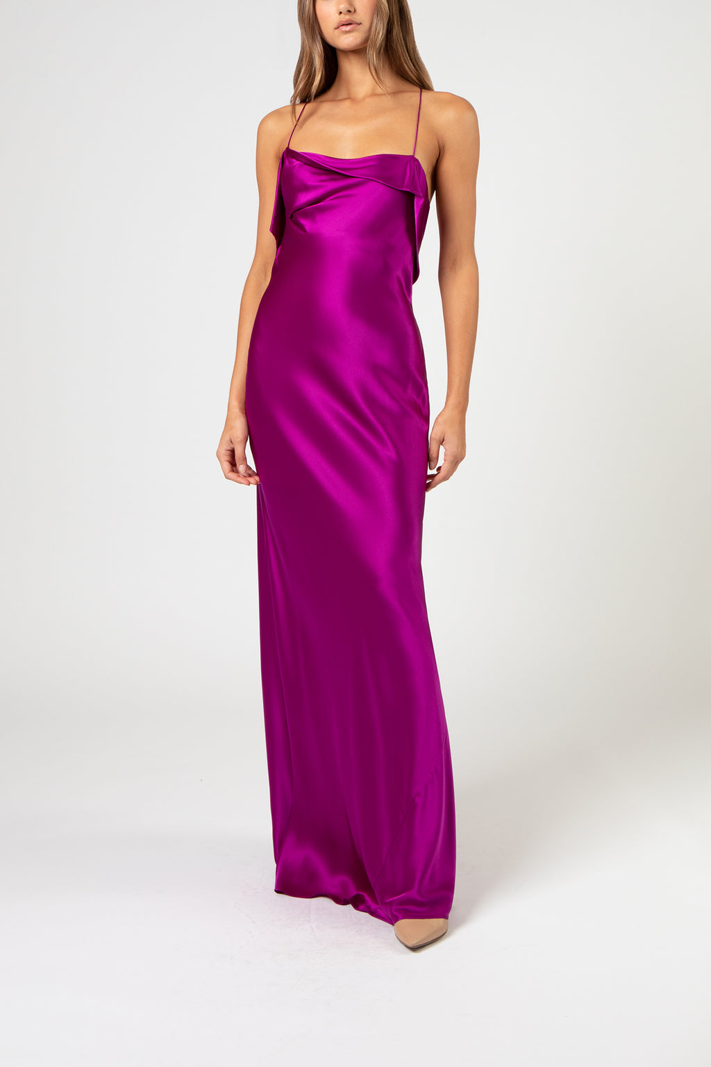 Ruffle cowl bias gown - orchid – Michelle Mason