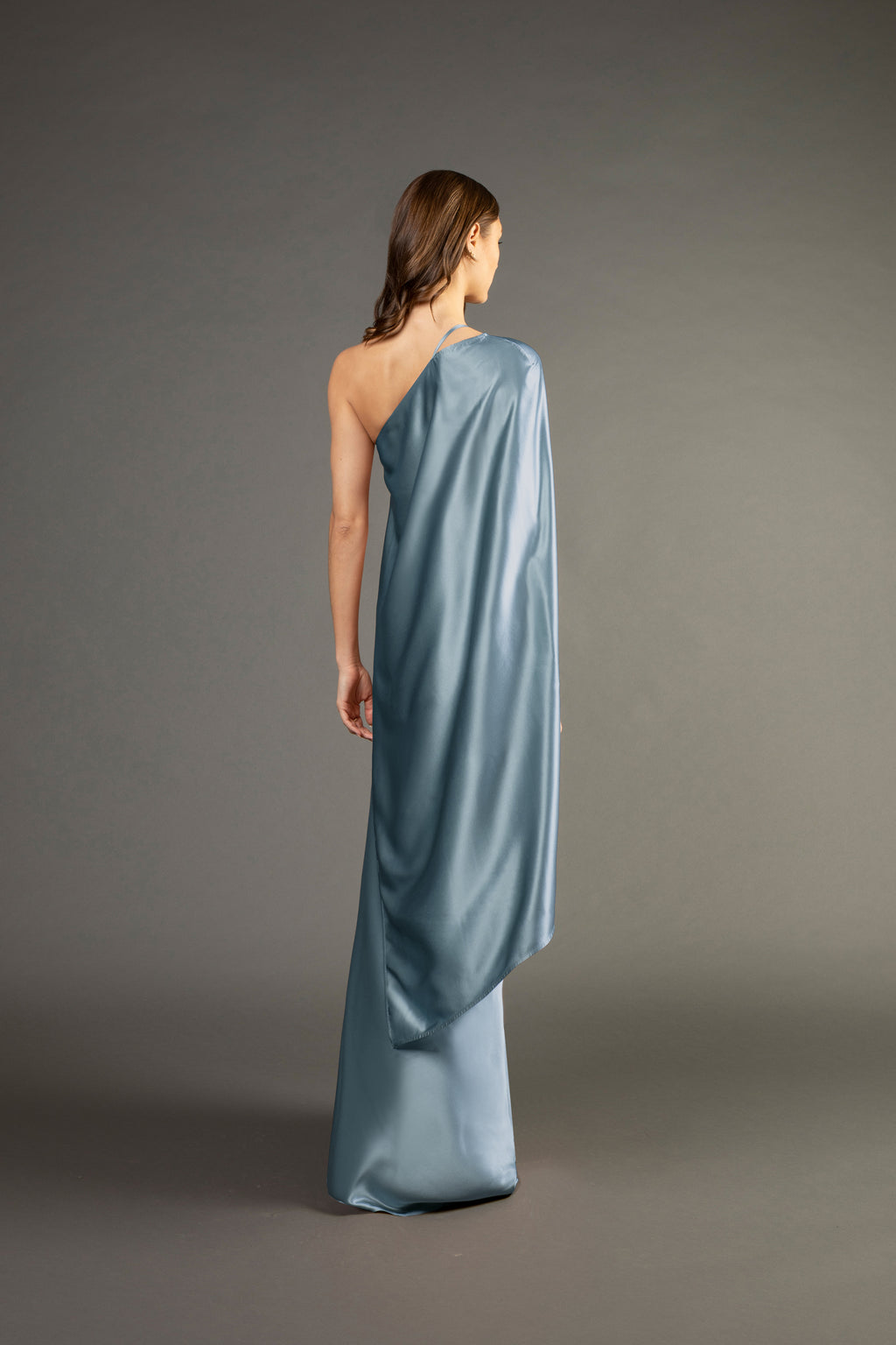 Asymmetrical gown with cape - celestine (preorder) – Michelle Mason
