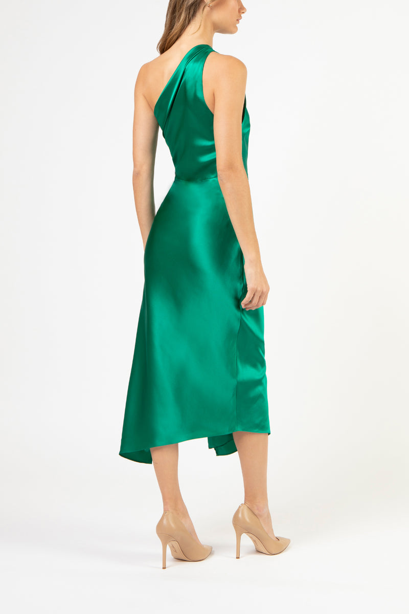 Asymmetrical gathered dress - emerald – Michelle Mason