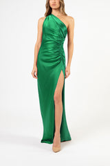 Asymmetrical gathered gown - emerald – Michelle Mason