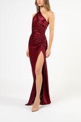 Asymmetrical gathered gown - oxblood – Michelle Mason
