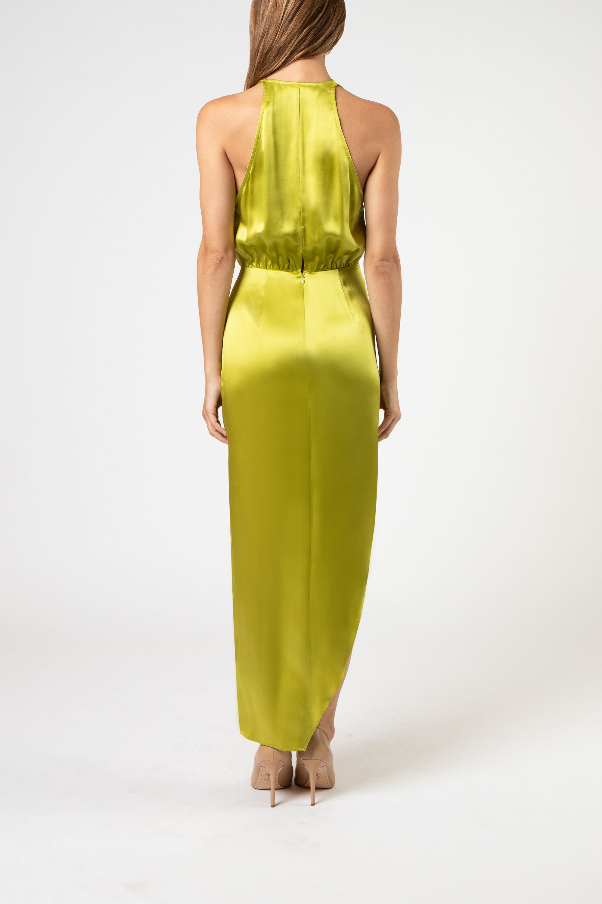 Halter draped dress - chartreuse – Michelle Mason
