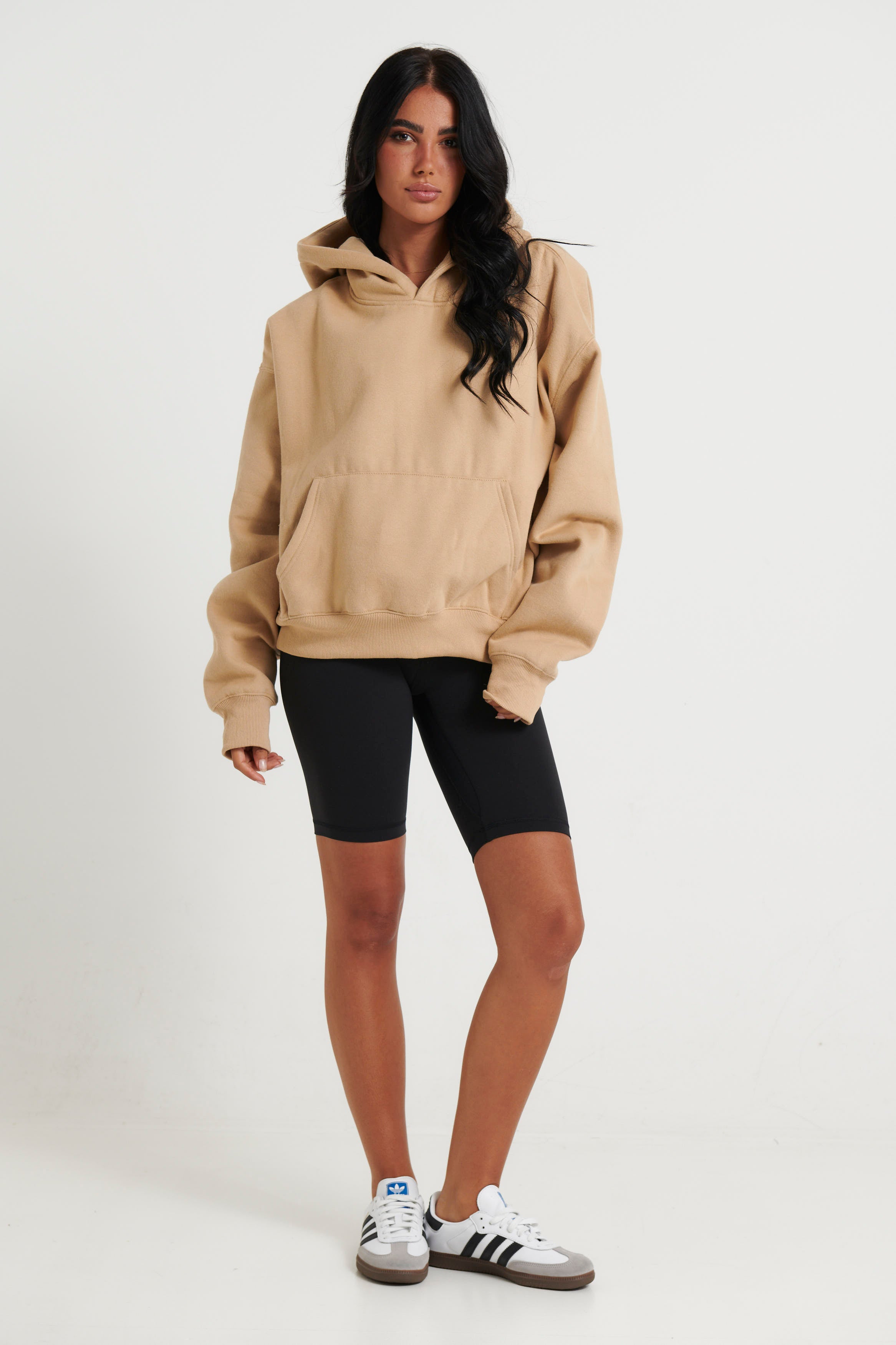 Unisex Roman Cropped Drop Hoodie Stone