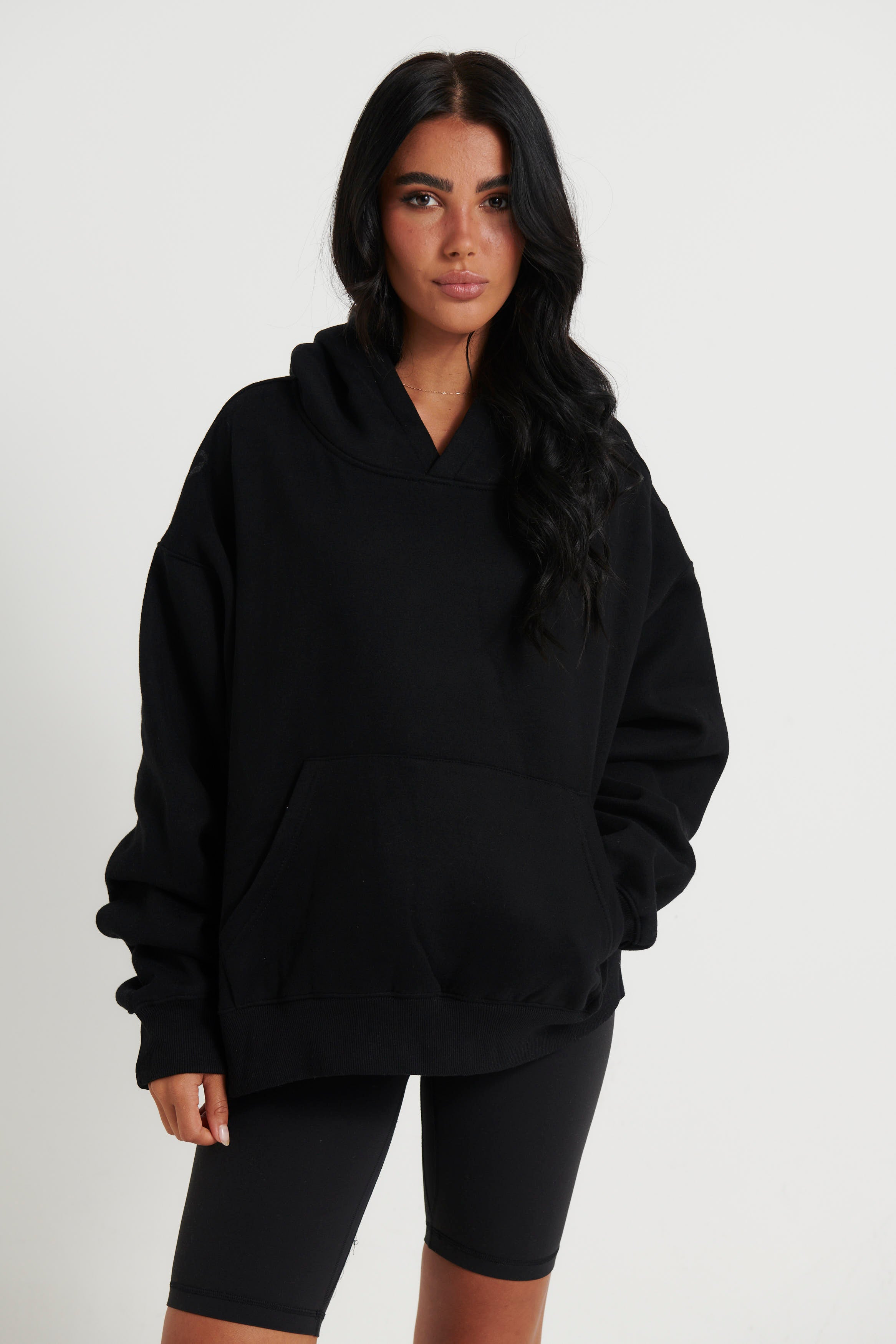 Unisex Roman Cropped Drop Hoodie Black