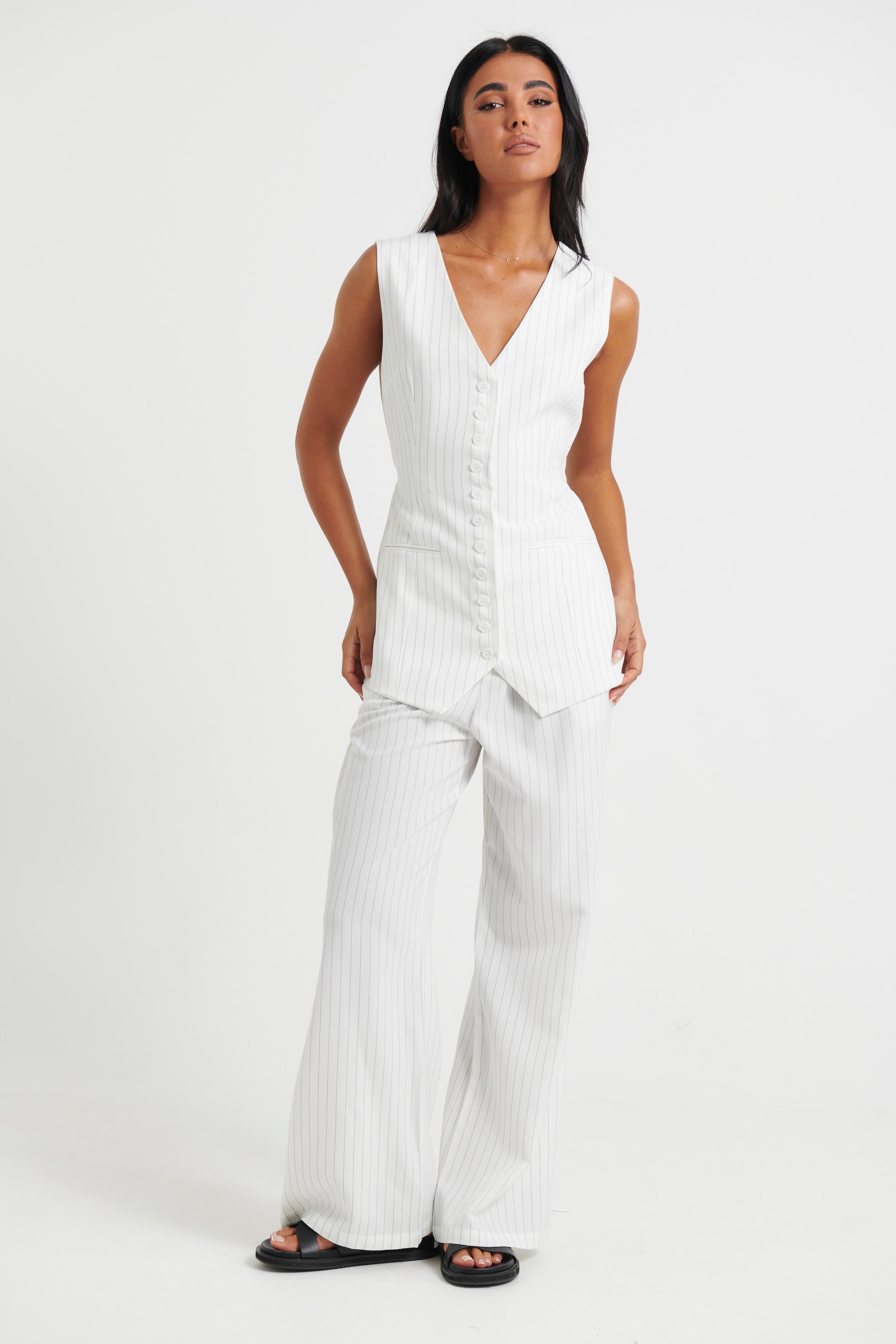 Darci Pinstripe Vest White