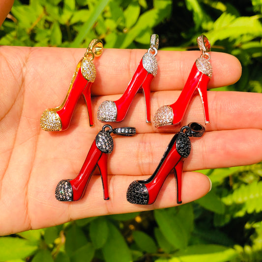 10pcs/lot Paved Red Bottom High Heel Shoe Charm