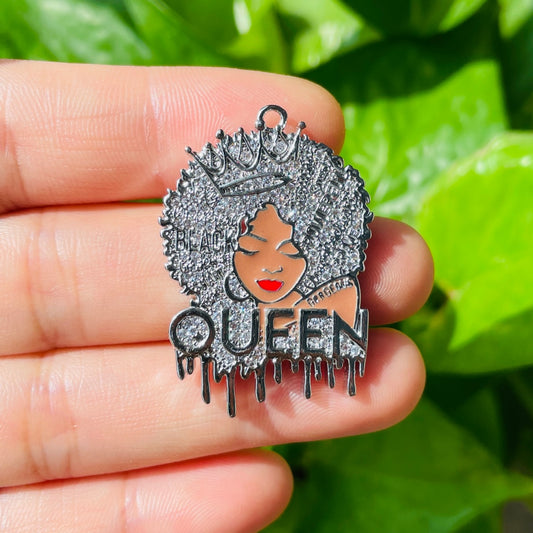 10pcs/lot 34*33mm CZ Paved Afro Black Who Dat Girl Charms | Charms | Charms Beads Beyond Black on Black