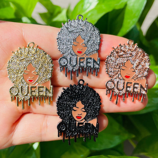 10pcs/lot 34*33mm CZ Paved Afro Black Who Dat Girl Charms | Charms | Charms Beads Beyond Black on Black