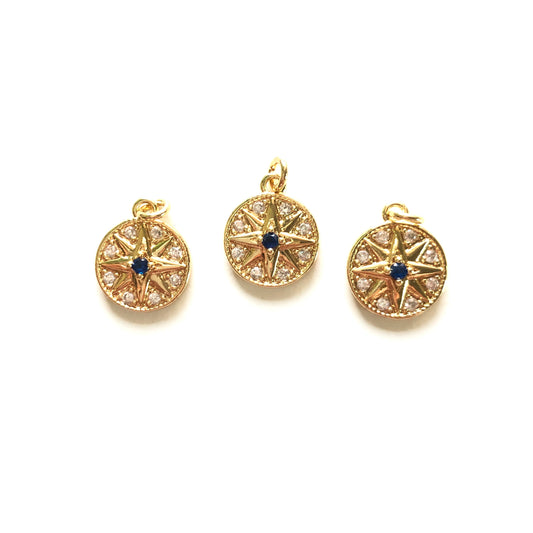 5-10pcs/lot Small Size CZ Paved Round Plate Star Charm Pendants