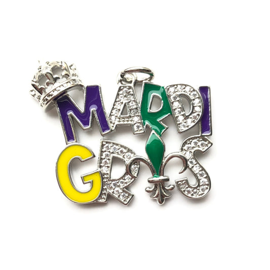 10pcs/lot CZ Paved Black Girl Mardi Gras Diva Word Charm Pendants