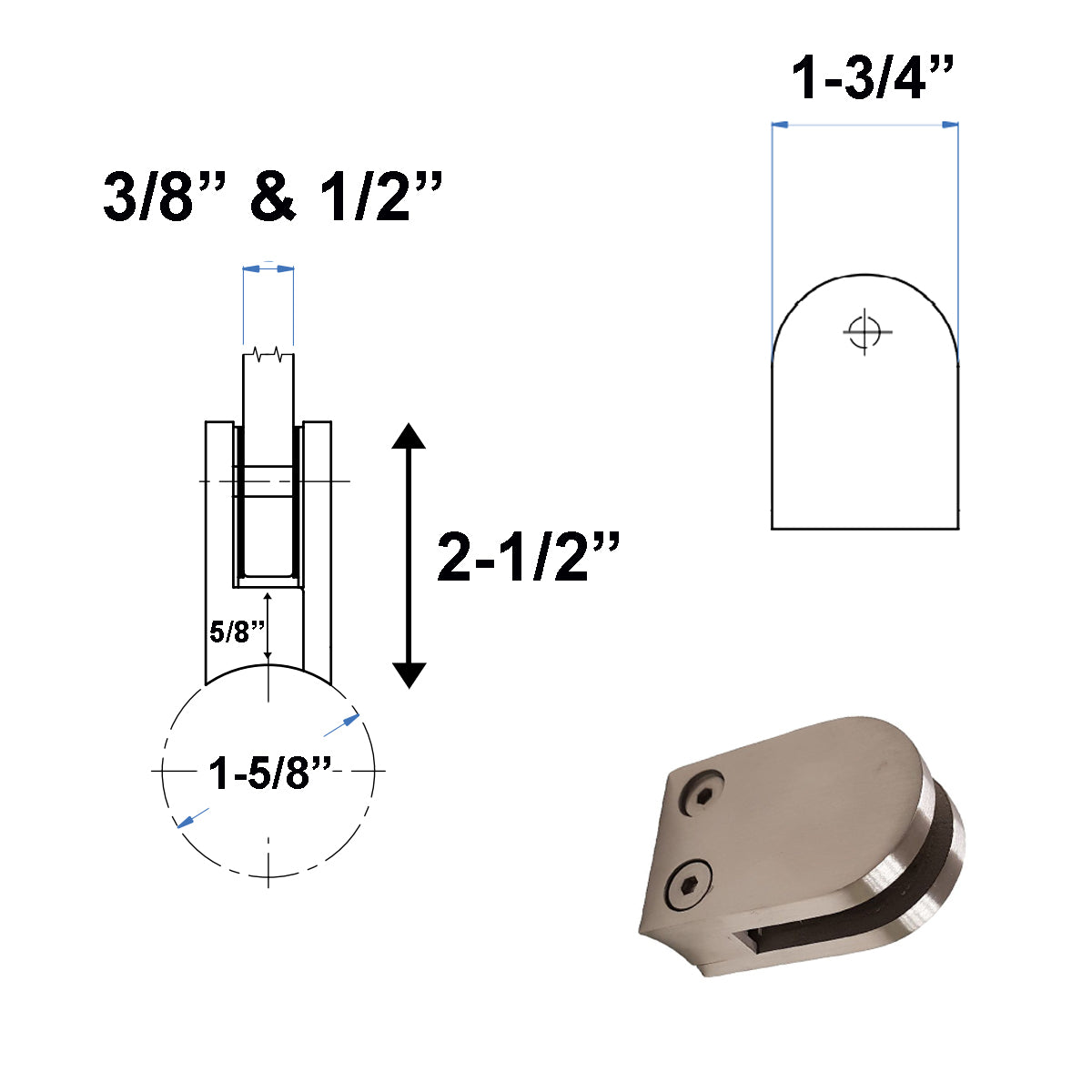 Stainless Steel Rounded Glass Clamp for Round Newel Post - Stainless ...