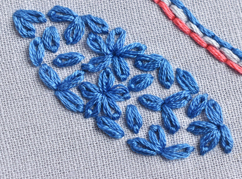 Lazy Daisy stitch for beginner's stitch sampler by Cloud Craft