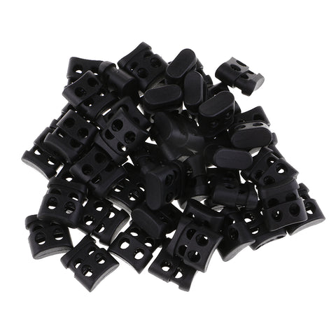 Image of 50pcs Plastic Double Hole Cord Locks Spring Toggle Stopper for Shoelaces Bag