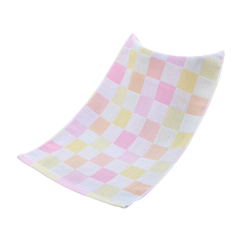 Image of Double-deck Pure Cotton Kids Children Hand Face Towel Plaid Pink 25x50cm