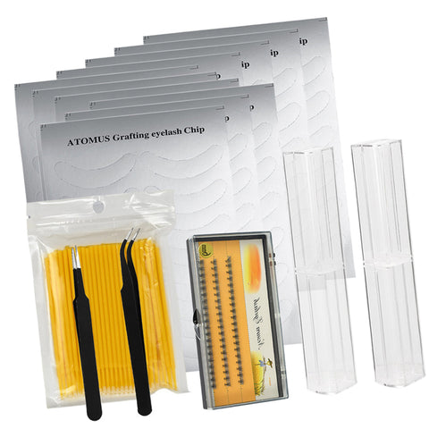 Image of False Eyelashes Extensions Kit Eye Patches Micro Brushes Tweezer Case Set Yellow