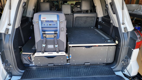 Fridge slide kitchen in a Land Cruiser