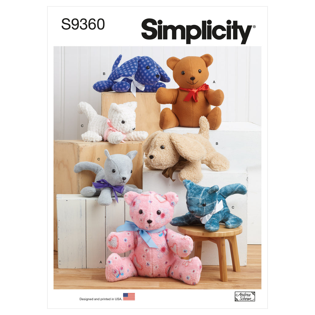 Simplicity Elaine Heigl Stuffed Animal Set of 3 Sewing Pattern Bundle, Size: One Size