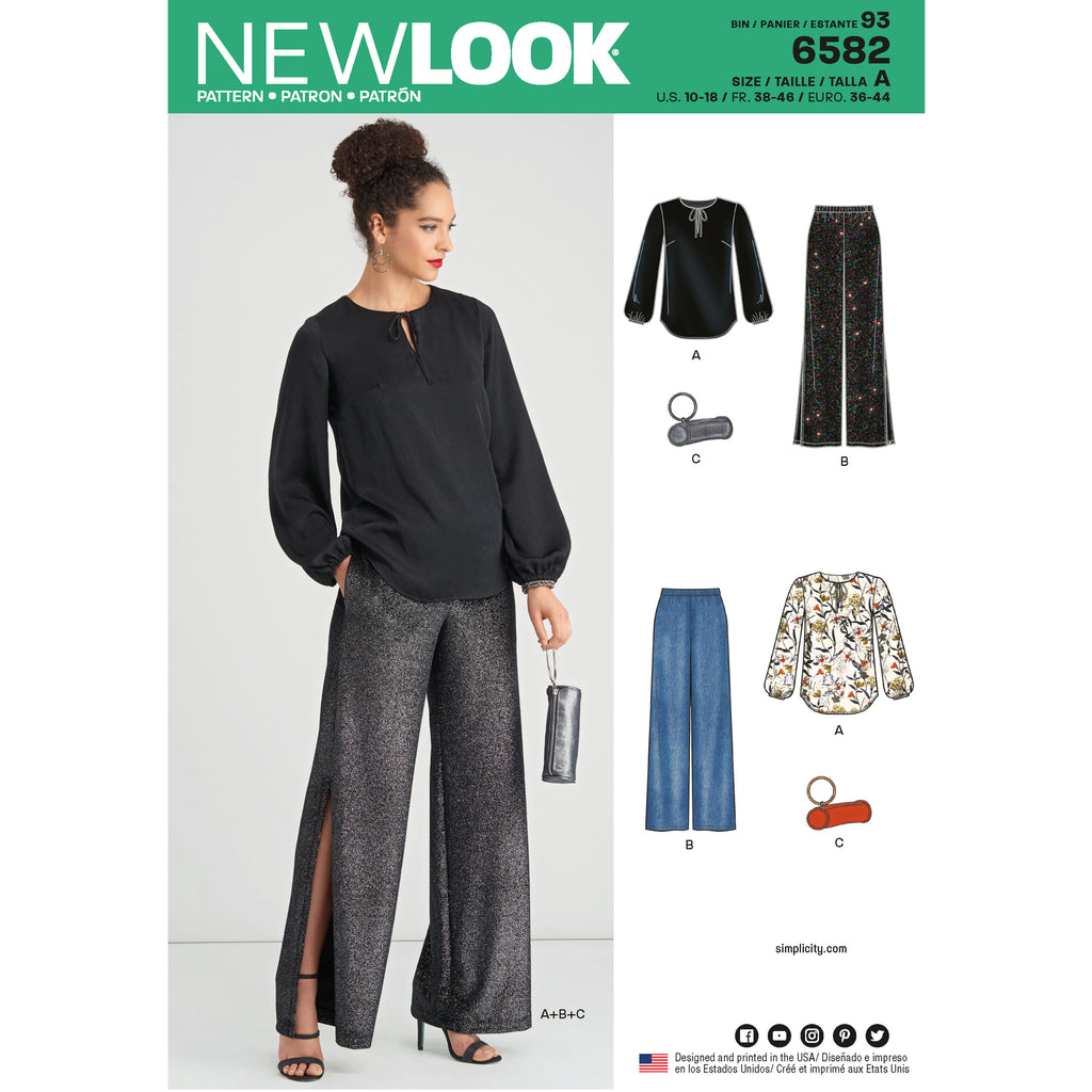 New Look Sewing Pattern 6582 - Misses' Pant, Top and Clutch