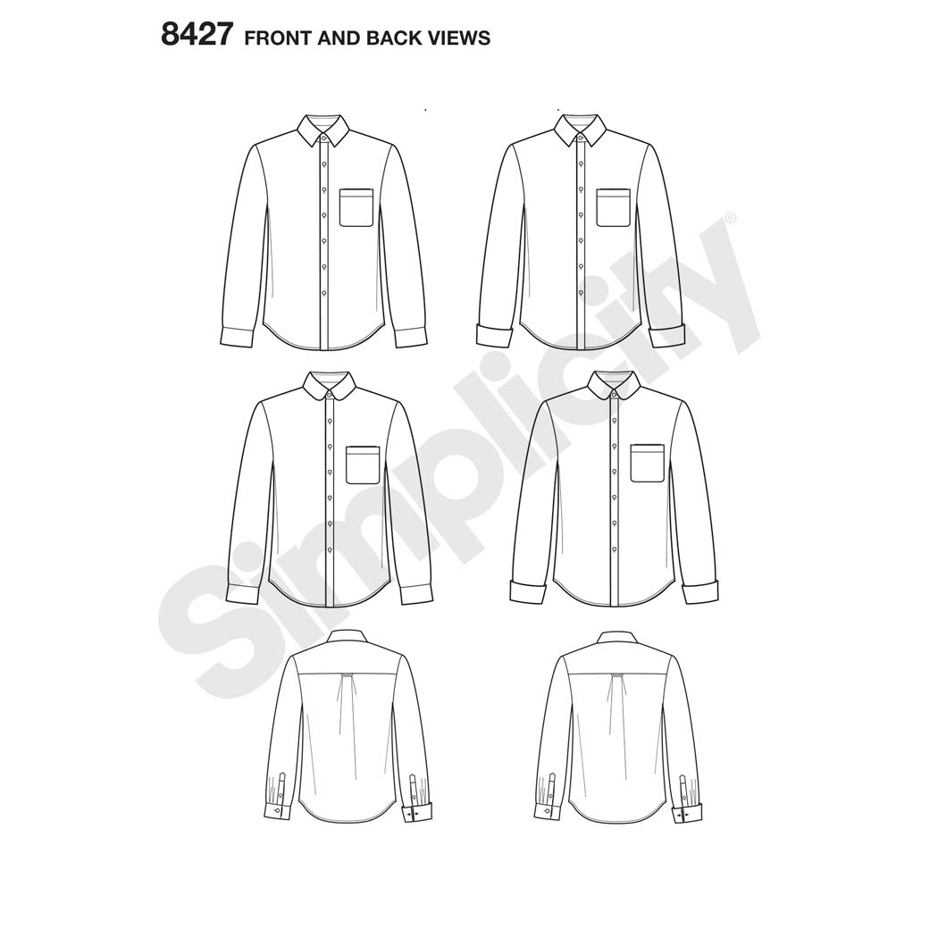 Simplicity 8427 - Men's Fitted Shirt with Collar & Cuff Variations by ...