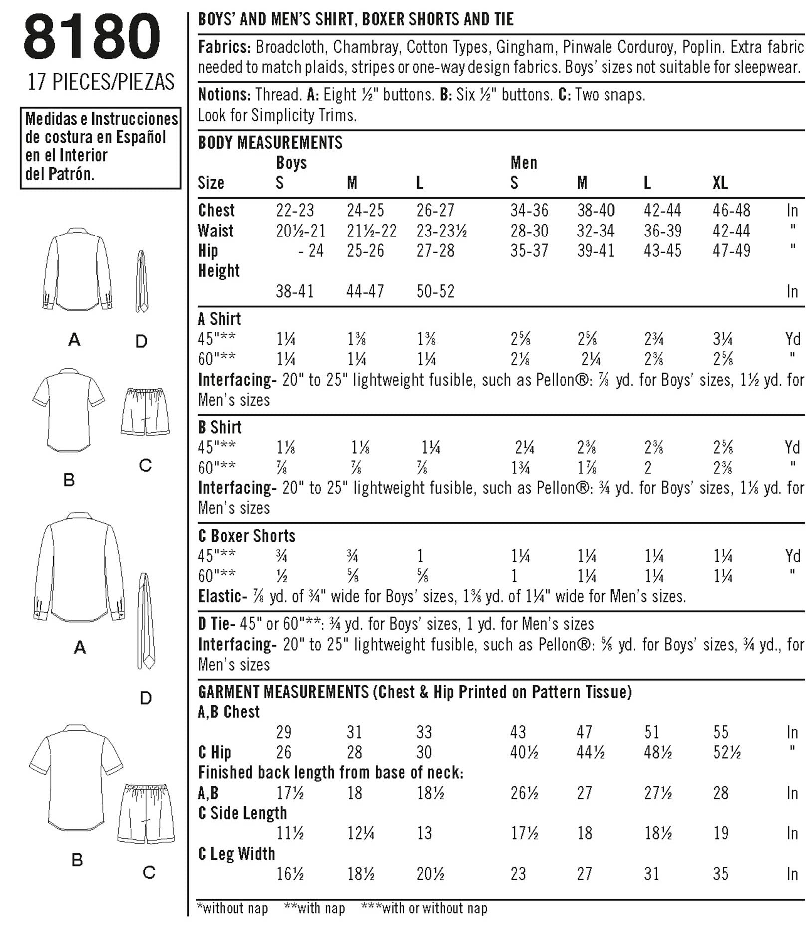 Simplicity 8180 - Boys' and Men's Shirt, Boxer Shorts and Tie | Sewing ...