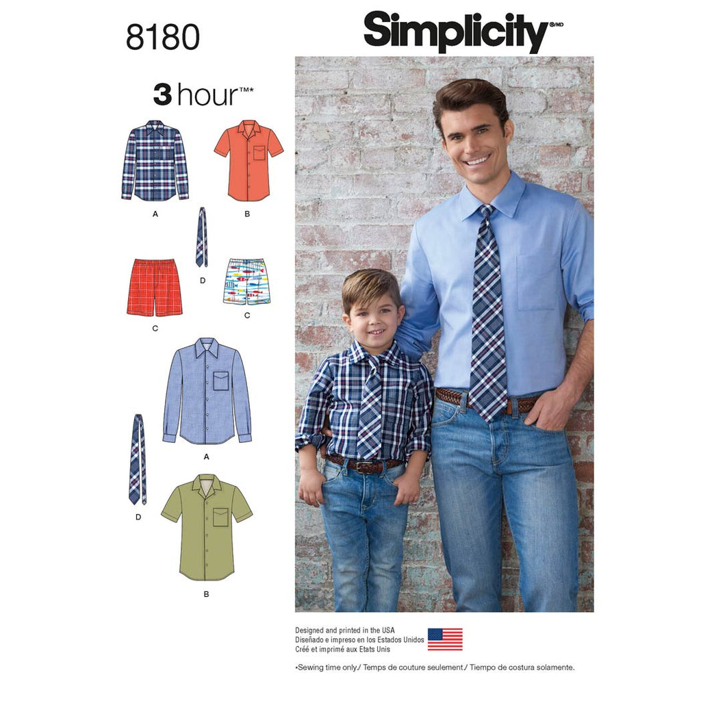 Simplicity Sewing Pattern 8180 - Boys' and Men's Shirt, Boxer Shorts and Tie