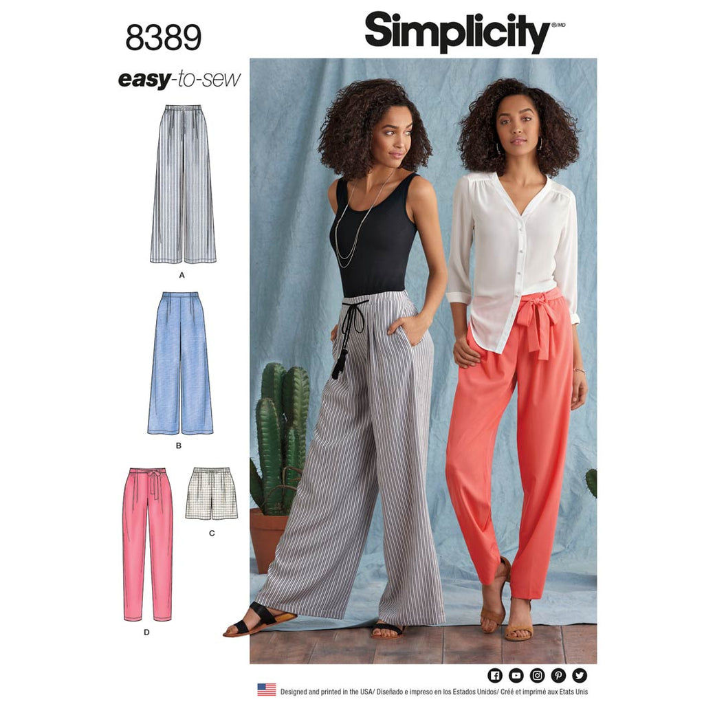 Simplicity Sewing Pattern 8389 - Women’s Trousers with Length and Width Variations and Tie Belt