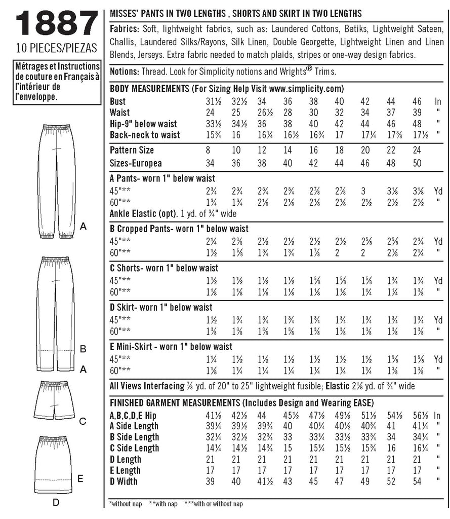 Simplicity Pattern 1887 - Women's Trousers & Skirts | Sewing Patterns ...