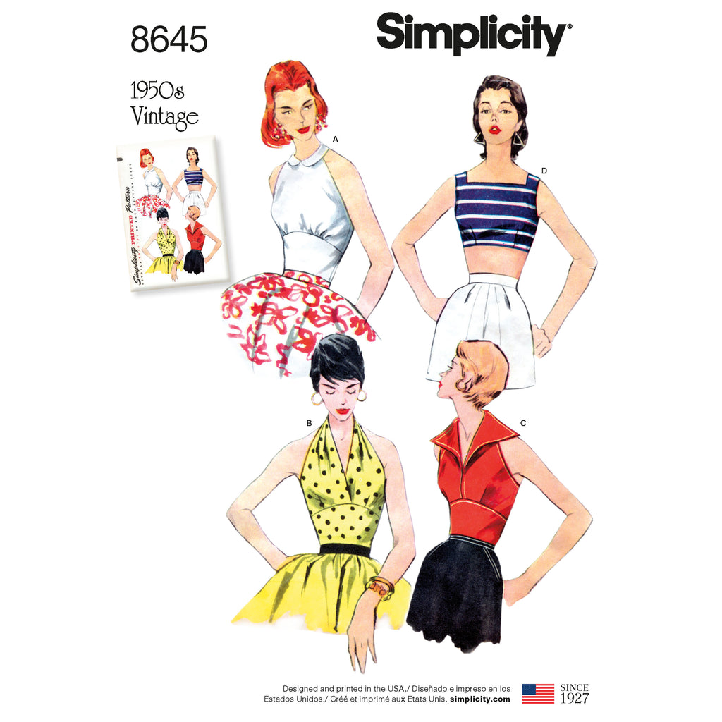 Simplicity Pattern 1426 Women's Vintage 1950's Bra Tops - Patterns and  Plains
