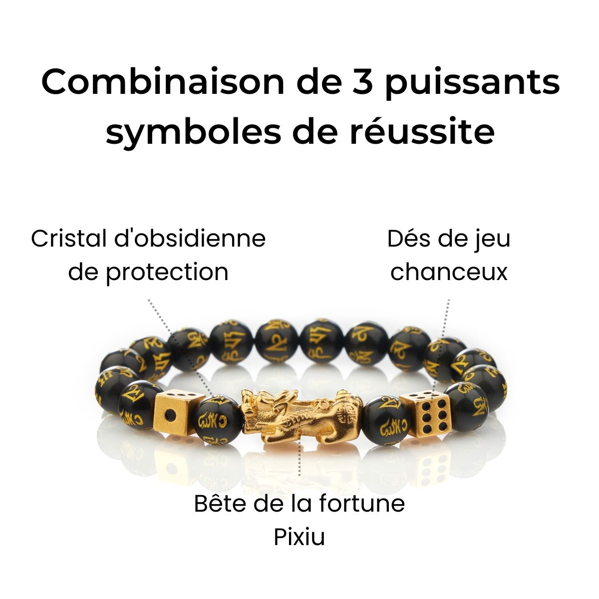 Bracelet Pixiu pour les jeux d'argent et contre les dettes - Combinaison de 3 puissants symboles de réussite