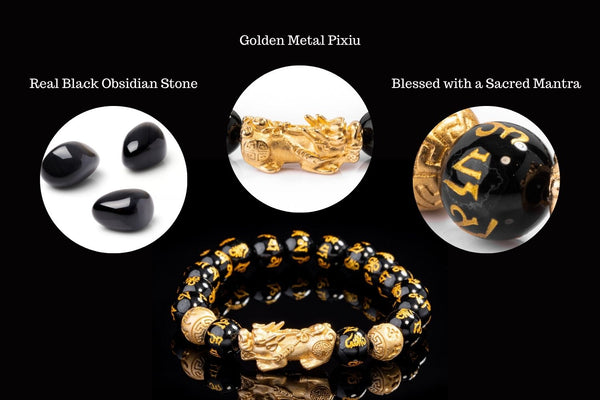 NEVER FADE! Golden Steel Pixiu & Mantra FENG SHUI for WEALTH Obsidian –  zenheavens