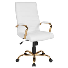 Load image into Gallery viewer, High Back White Leather Executive Swivel Office Chair with Gold Frame
