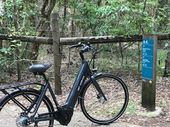 black electric bike on the trails