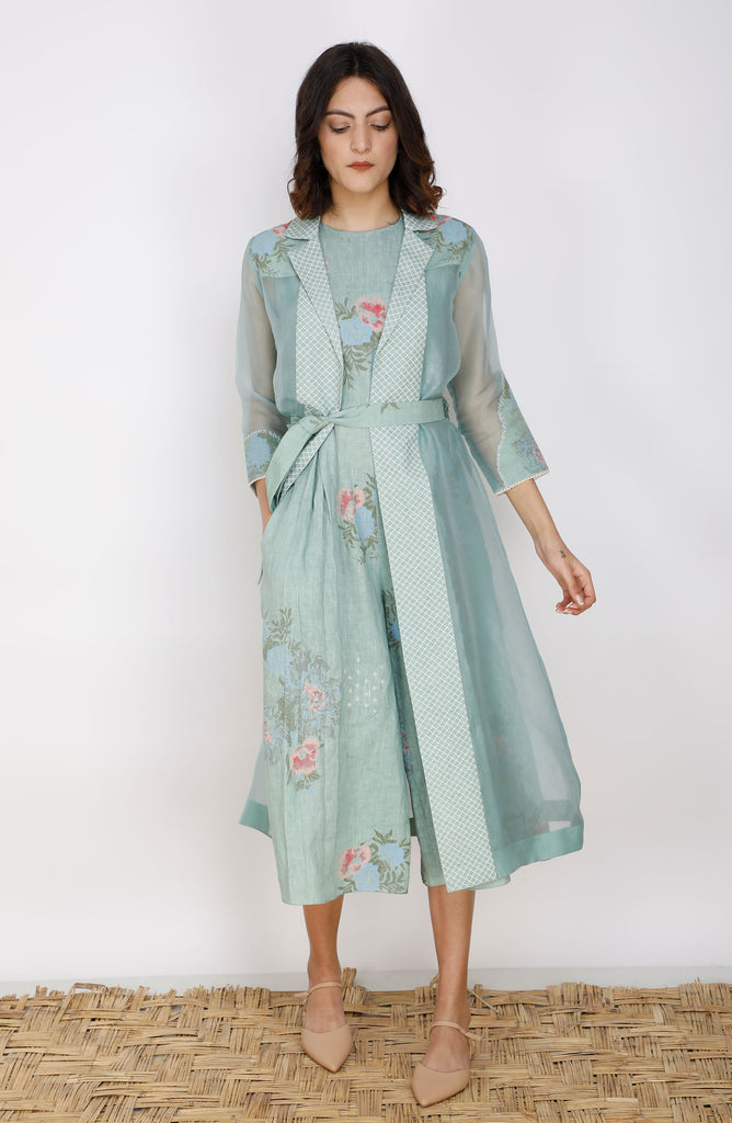 Buy Light Blue Organza Jacket With Inner Dress Set Online - W for Woman